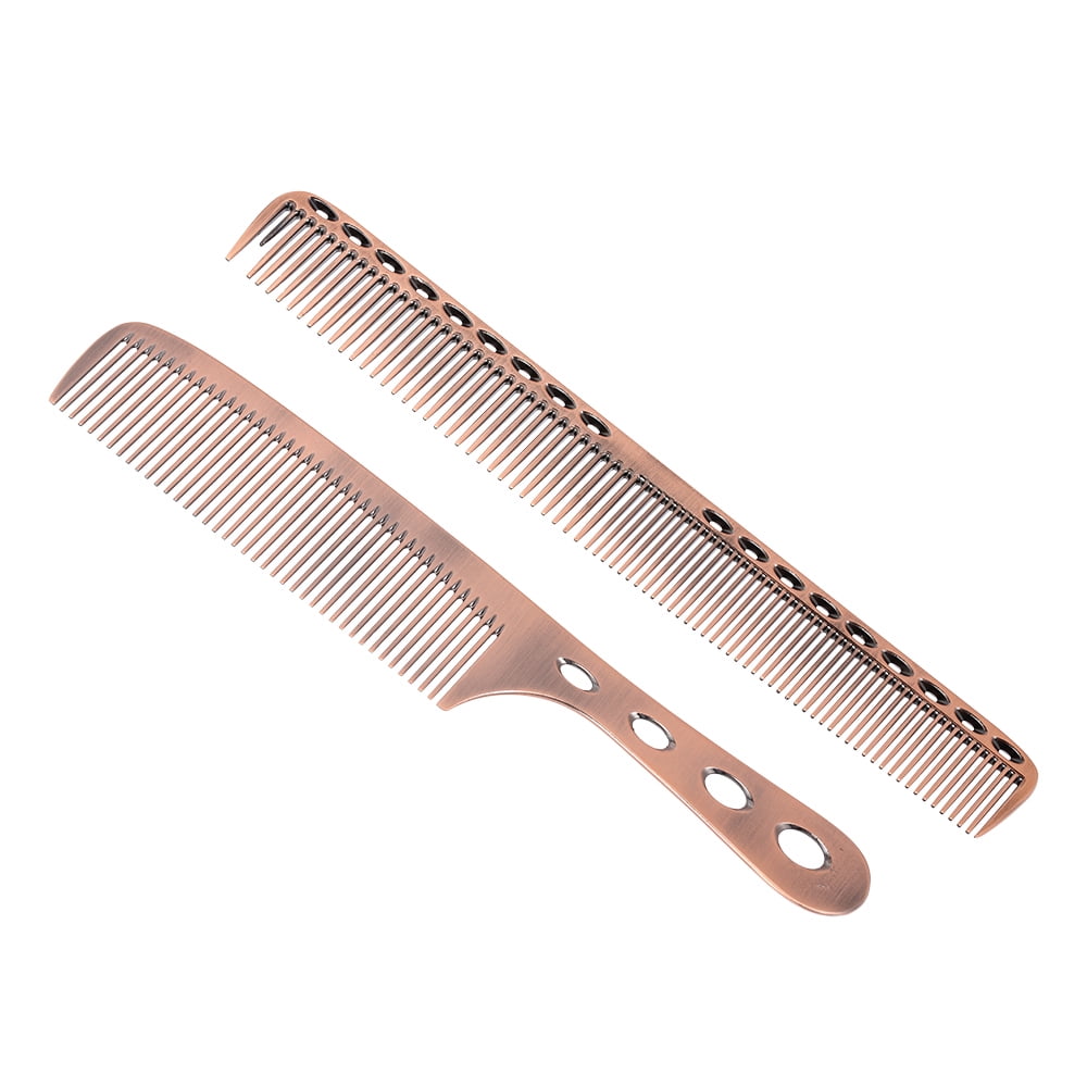 2Pcs Salon Hair Comb with Scale Professional Barber Hairdressing Steel Space Aluminum Metal Hair Cutting Comb